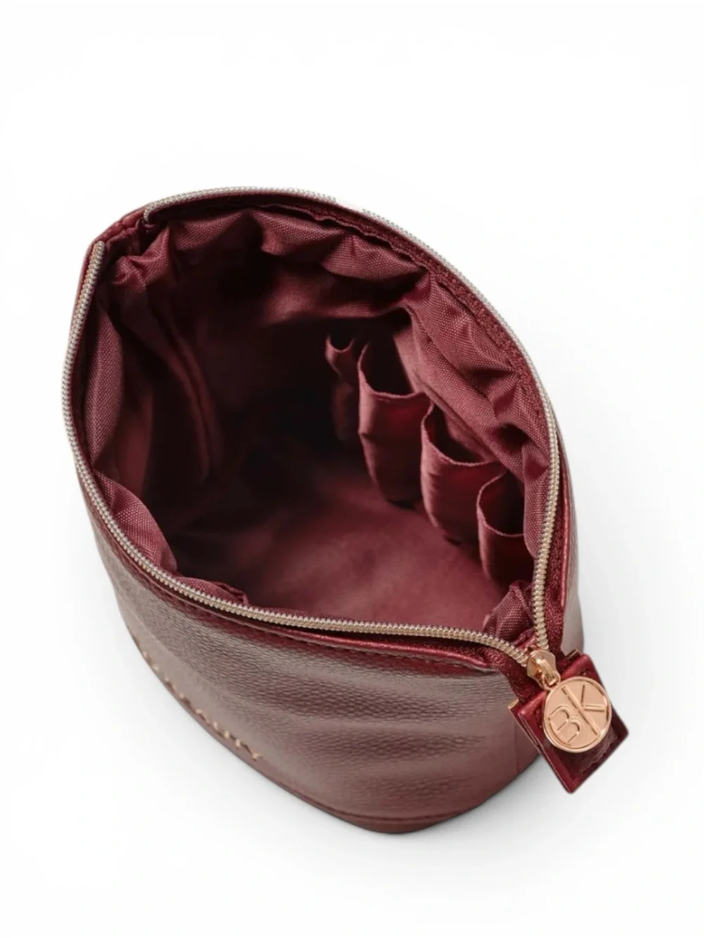 NWT BK Beauty Standup Brush Holder Travel Makeup Bag Burgundy Vegan Leather Case